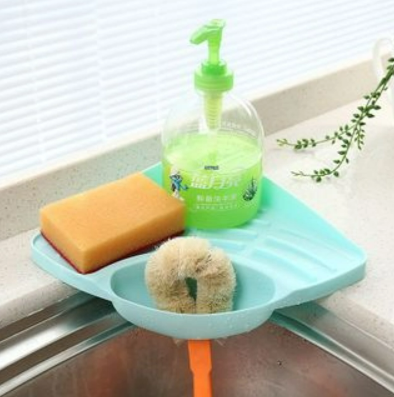 Organizator de colt pentru chiuveta, Zola®, cu scurgere, din plastic, prindere cu ventuza, verde Organizator de colt pentru chiuveta, Zola®, cu scurgere, din plastic, prindere cu ventuza, verde
